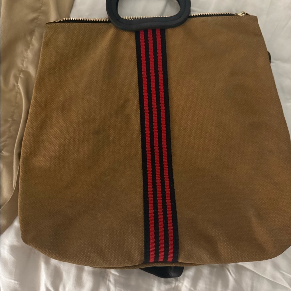 Tan and Black Canvas Backpack with Leather Accents